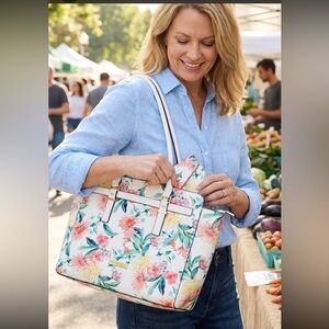 Liz Claiborne Floral Botanical Tote Bag Wallet handbag Purse Vintage